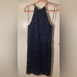 R & M Richard’s Navy blue lace blouson dress with multicolored glitter Size 10